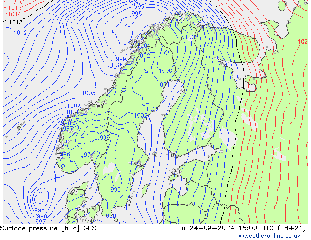 Yer basıncı GFS Sa 24.09.2024 15 UTC