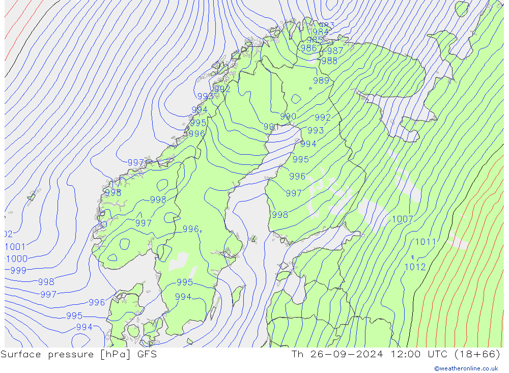 Presión superficial GFS jue 26.09.2024 12 UTC