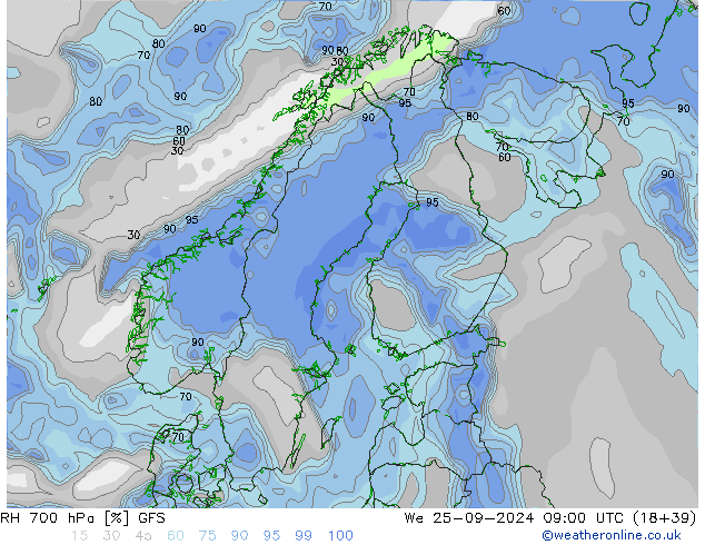 RH 700 гПа GFS ср 25.09.2024 09 UTC