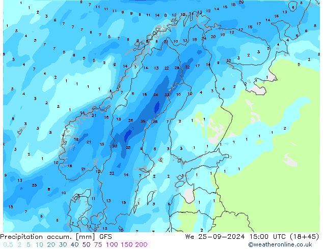 Precipitation accum. GFS We 25.09.2024 15 UTC