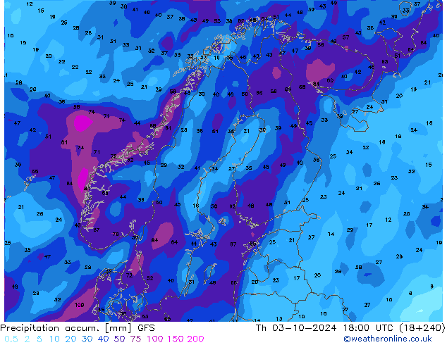 Precipitation accum. GFS gio 03.10.2024 18 UTC