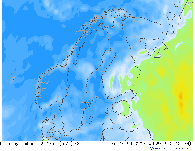 Deep layer shear (0-1km) GFS Fr 27.09.2024 06 UTC