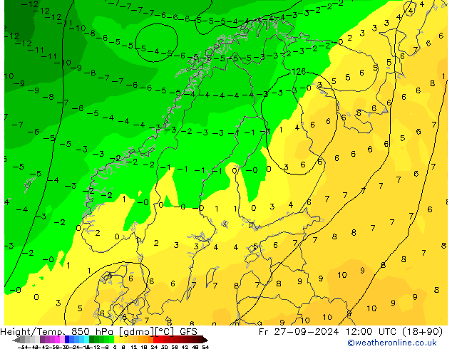 Z500/Rain (+SLP)/Z850 GFS Fr 27.09.2024 12 UTC