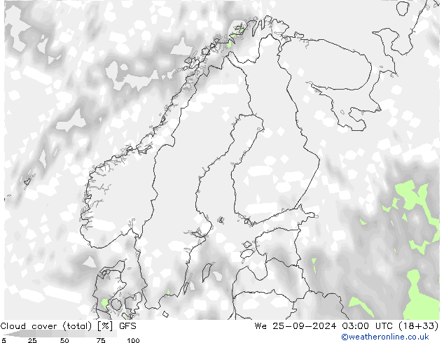 Cloud cover (total) GFS We 25.09.2024 03 UTC