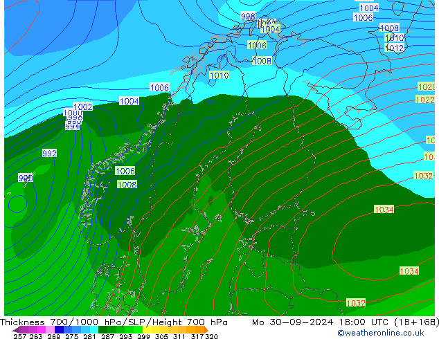 Dikte700-1000 hPa GFS ma 30.09.2024 18 UTC