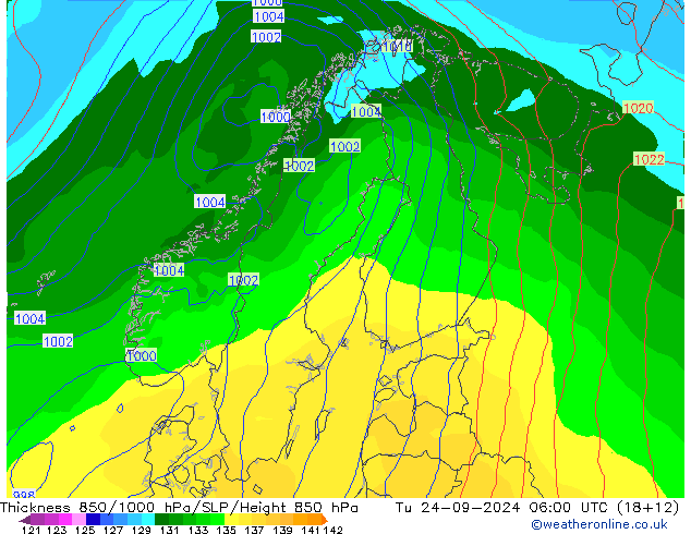 850-1000 hPa Kalınlığı GFS Sa 24.09.2024 06 UTC