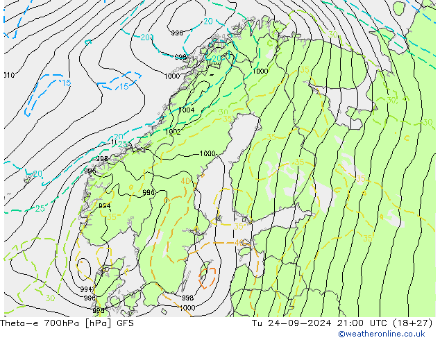 Theta-e 700hPa GFS mar 24.09.2024 21 UTC