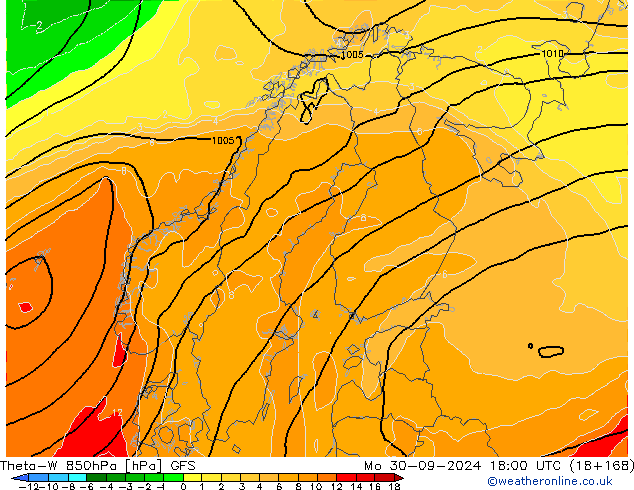 Theta-W 850hPa GFS Mo 30.09.2024 18 UTC