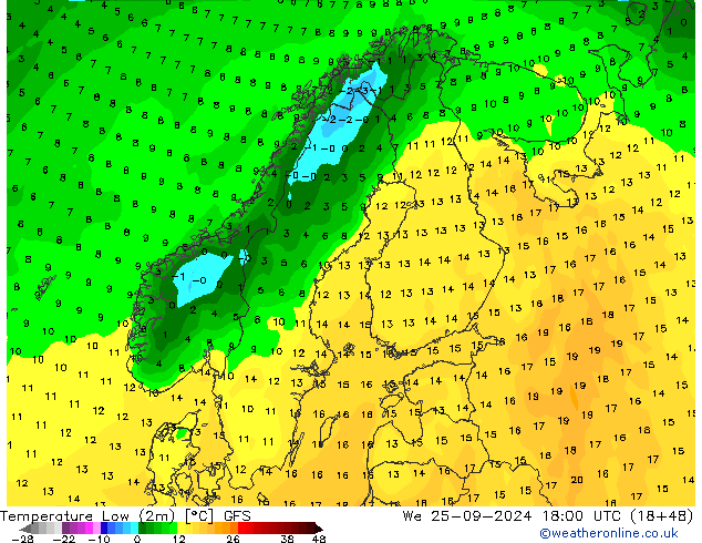 Min.  (2m) GFS  25.09.2024 18 UTC