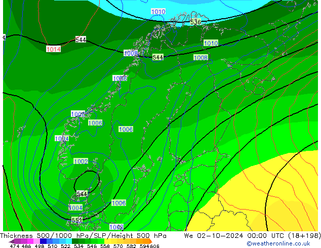 Thck 500-1000hPa GFS  02.10.2024 00 UTC