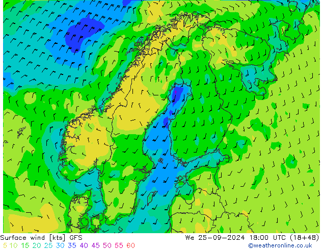 Surface wind GFS We 25.09.2024 18 UTC