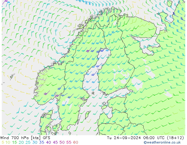 Wind 700 hPa GFS Tu 24.09.2024 06 UTC