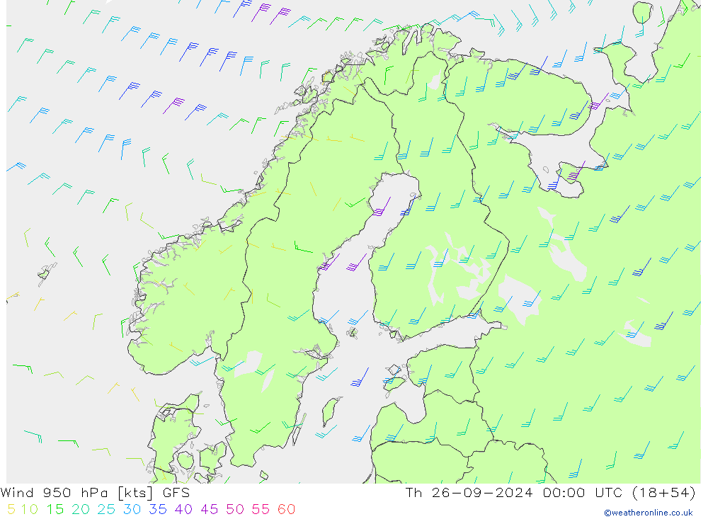 ветер 950 гПа GFS чт 26.09.2024 00 UTC