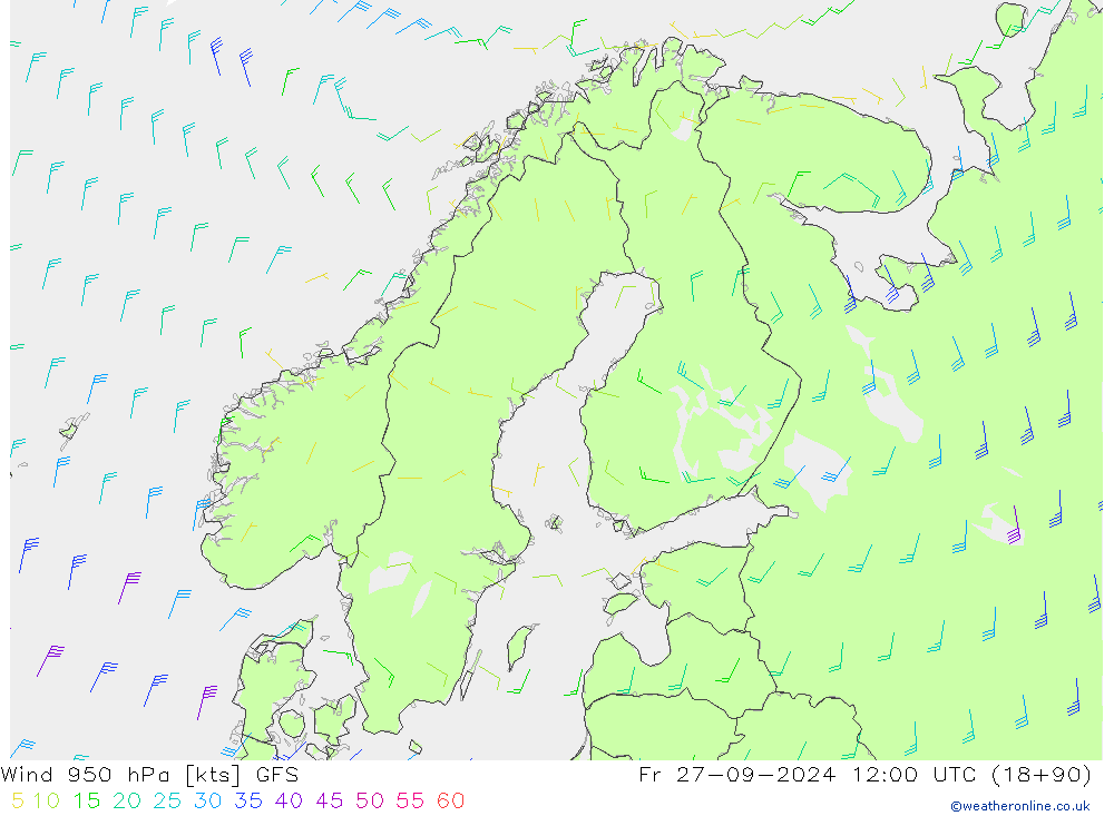 Rüzgar 950 hPa GFS Cu 27.09.2024 12 UTC