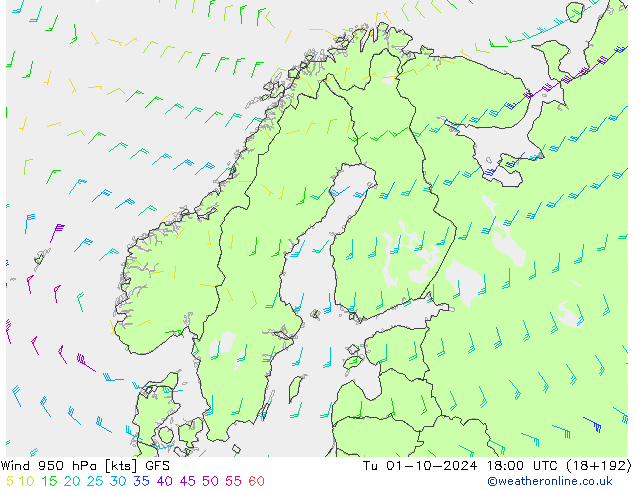 Wind 950 hPa GFS Tu 01.10.2024 18 UTC