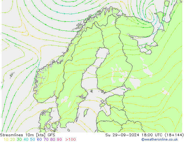 Streamlines 10m GFS Su 29.09.2024 18 UTC