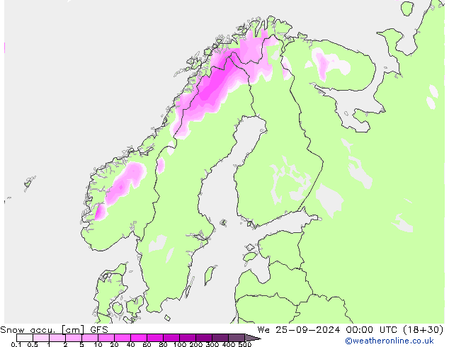 Snow accu. GFS śro. 25.09.2024 00 UTC