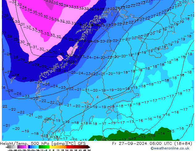 Z500/Rain (+SLP)/Z850 GFS ven 27.09.2024 06 UTC