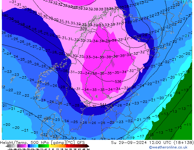 Height/Temp. 500 hPa GFS  29.09.2024 12 UTC