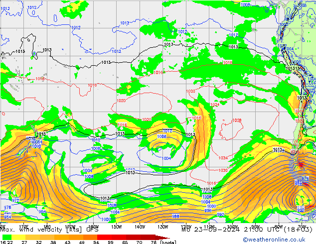 Max. wind velocity GFS Mo 23.09.2024 21 UTC