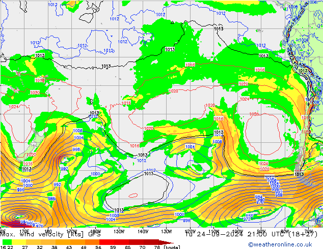 Maks. Rüzgar Hızı GFS Sa 24.09.2024 21 UTC