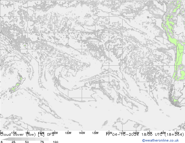 Cloud cover (low) GFS Fr 04.10.2024 18 UTC