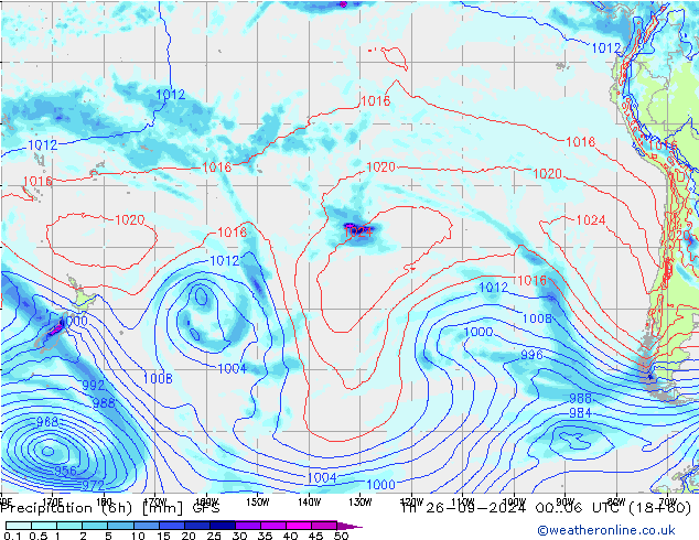 Precipitation (6h) GFS Čt 26.09.2024 06 UTC