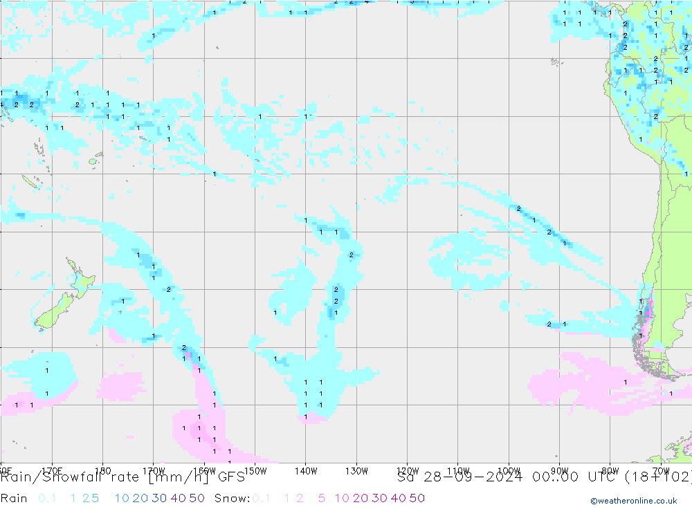 Rain/Snowfall rate GFS сб 28.09.2024 00 UTC