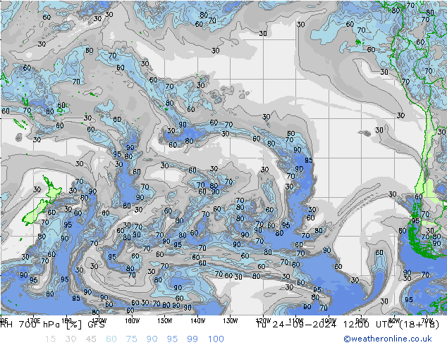 RH 700 hPa GFS wto. 24.09.2024 12 UTC