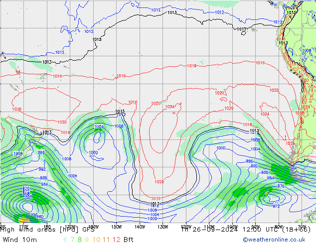 High wind areas GFS Qui 26.09.2024 12 UTC