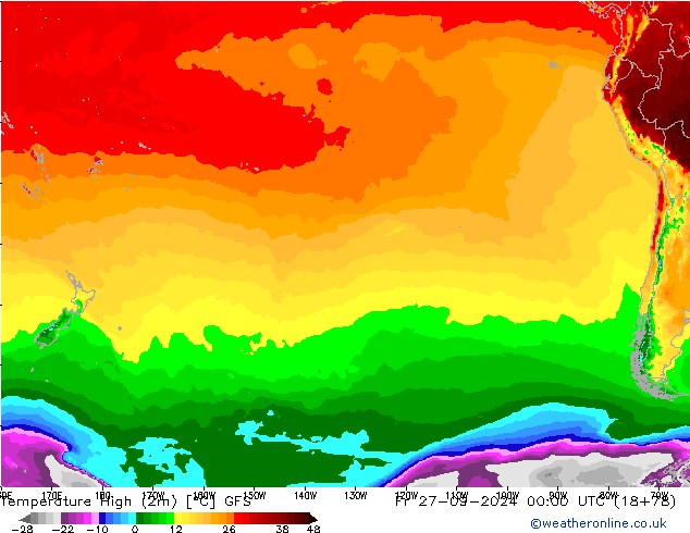 Temperature High (2m) GFS Fr 27.09.2024 00 UTC