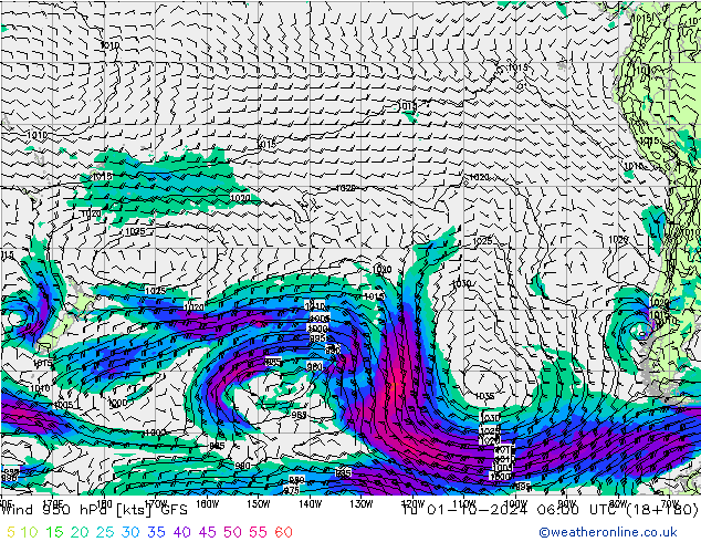 Wind 950 hPa GFS Tu 01.10.2024 06 UTC