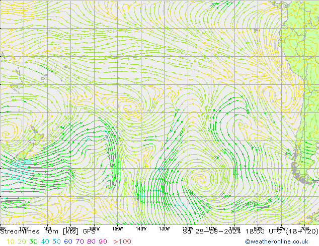 Streamlines 10m GFS Sa 28.09.2024 18 UTC