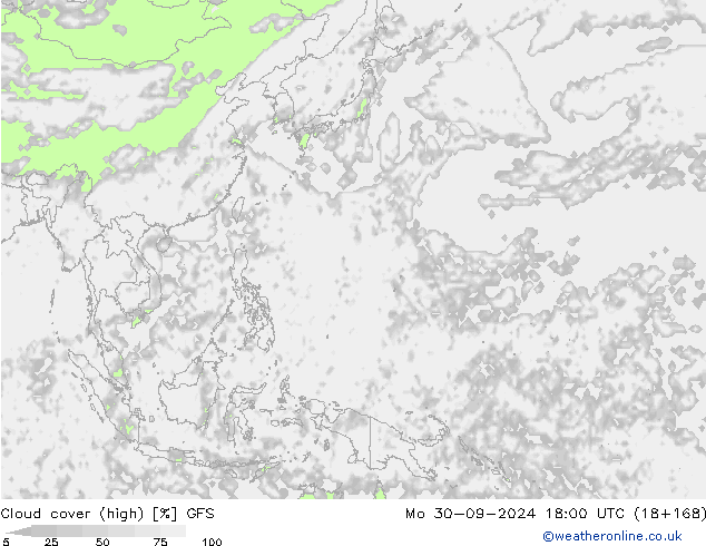 vysoký oblak GFS Po 30.09.2024 18 UTC