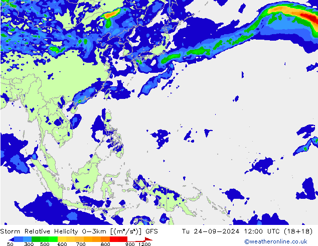 Storm Relative Helicity GFS Tu 24.09.2024 12 UTC