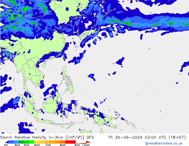 Storm Relative Helicity GFS Qui 26.09.2024 03 UTC