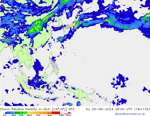 Storm Relative Helicity GFS  29.09.2024 06 UTC