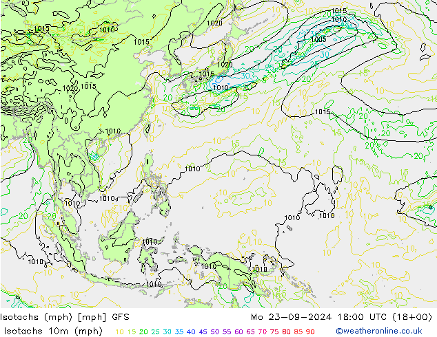 Isotachs (mph) GFS  23.09.2024 18 UTC