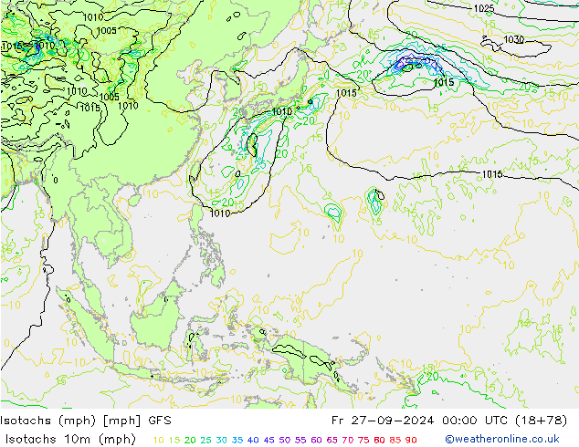 Eşrüzgar Hızları mph GFS Cu 27.09.2024 00 UTC