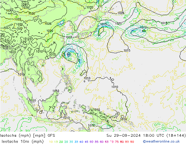 Isotachs (mph) GFS Su 29.09.2024 18 UTC