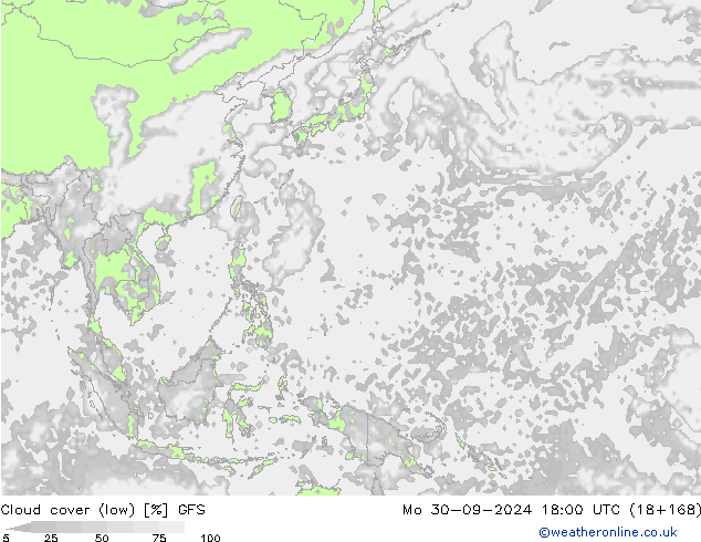 zachmurzenie (niskie) GFS pon. 30.09.2024 18 UTC