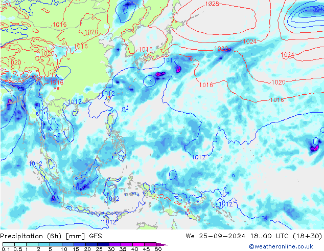 Precipitation (6h) GFS We 25.09.2024 00 UTC