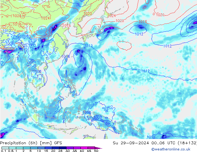 Precipitación (6h) GFS dom 29.09.2024 06 UTC