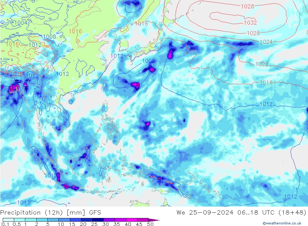 Precipitazione (12h) GFS mer 25.09.2024 18 UTC