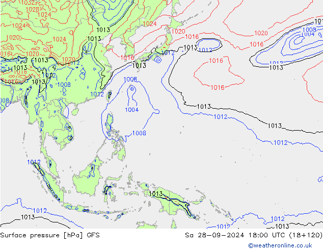 Pressione al suolo GFS sab 28.09.2024 18 UTC