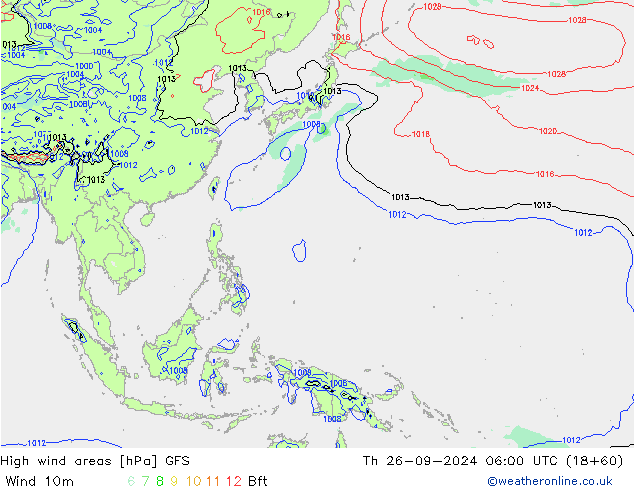 High wind areas GFS jue 26.09.2024 06 UTC