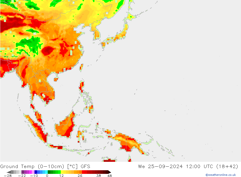 temp. mín./solo (0-10cm) GFS Qua 25.09.2024 12 UTC