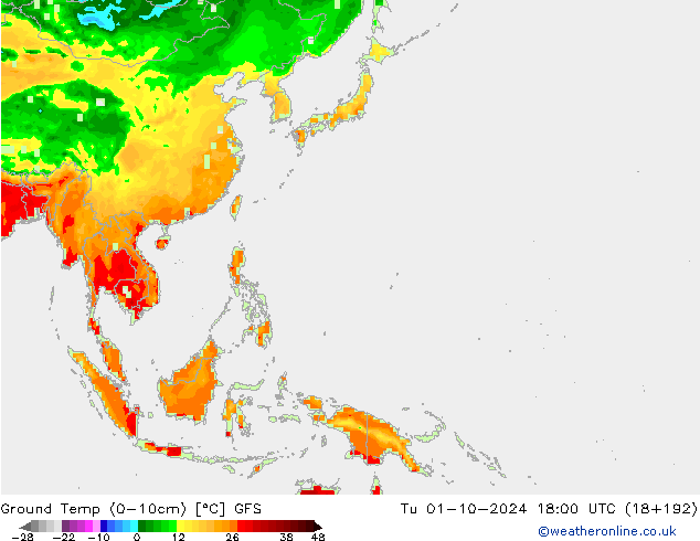 Ground Temp (0-10cm) GFS Út 01.10.2024 18 UTC