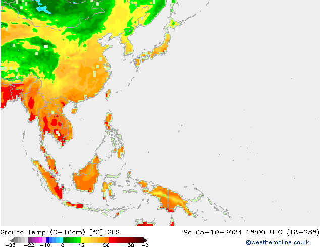 Topraküstü en düşük Sıc. GFS Cts 05.10.2024 18 UTC