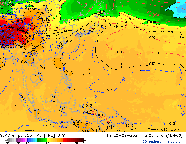 SLP/Temp. 850 hPa GFS Th 26.09.2024 12 UTC